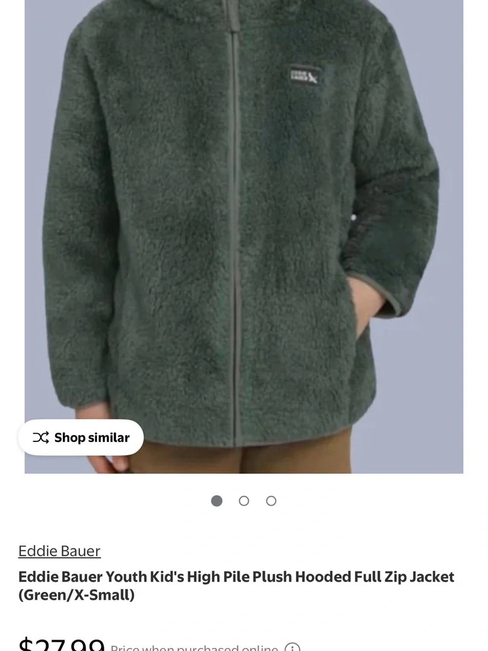 Eddie Bauer Kids Green Plush Hooded Full-Zip Jacket